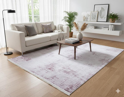 Distressed White Pink Vintage Style Area Rug, Modern Minimalist Carpet
