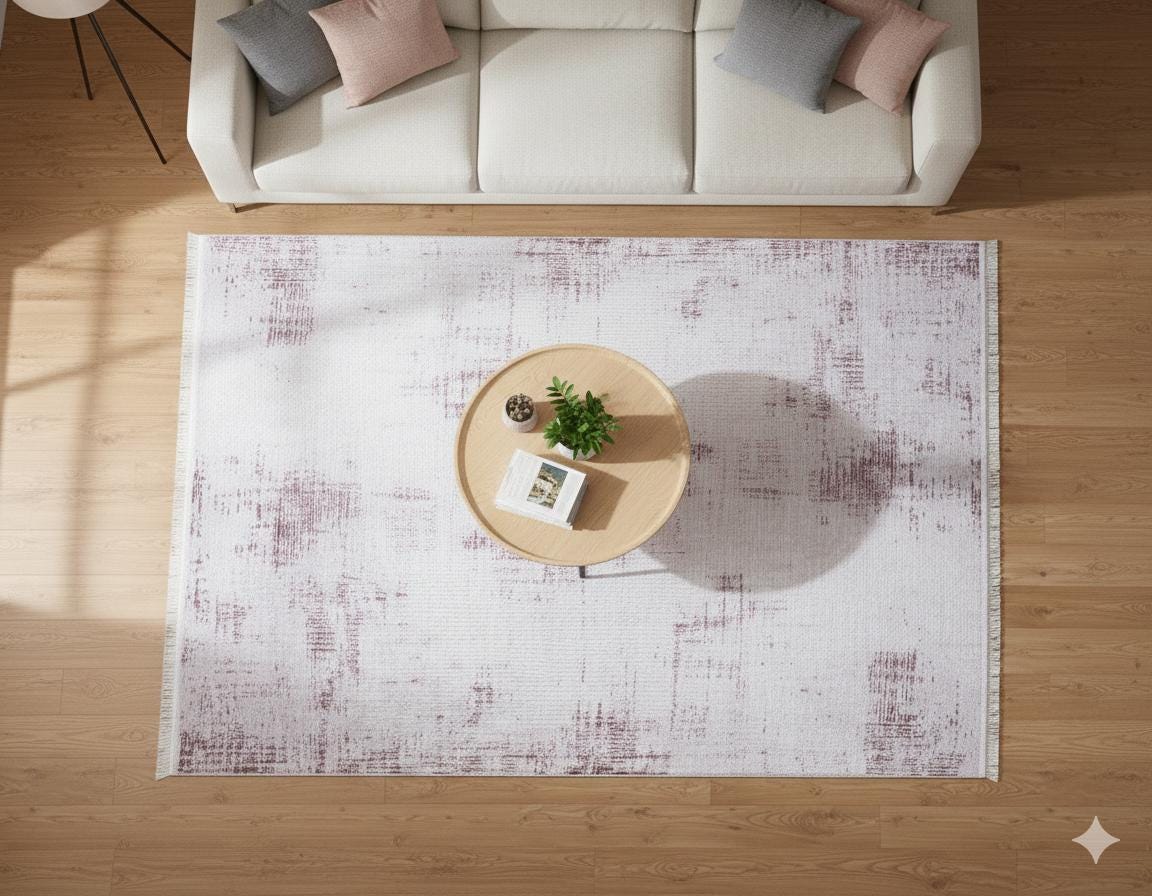 Distressed White Pink Vintage Style Area Rug, Modern Minimalist Carpet