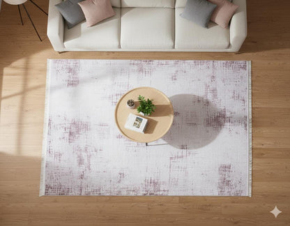Distressed White Pink Vintage Style Area Rug, Modern Minimalist Carpet