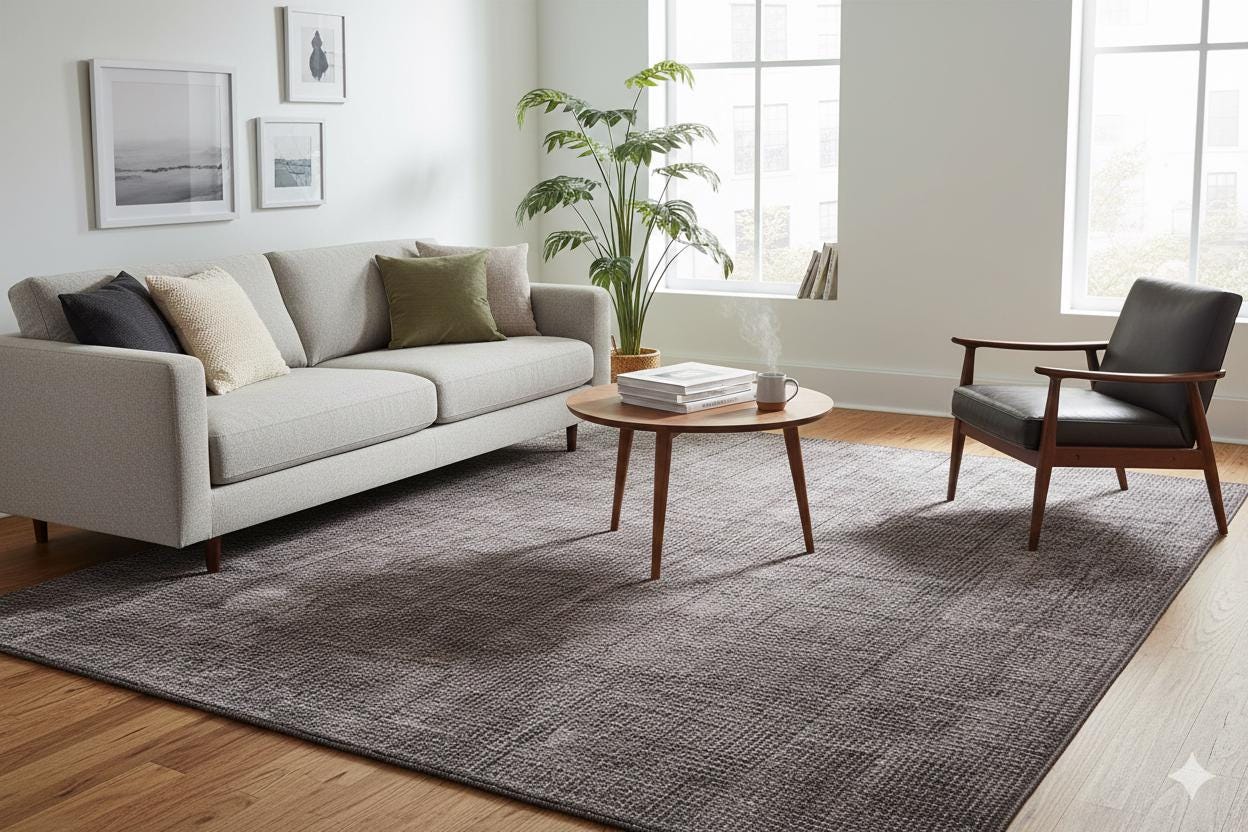 Washable Charcoal Grey Distressed Area Rug | Low Pile Non-Slip Boho Carpet