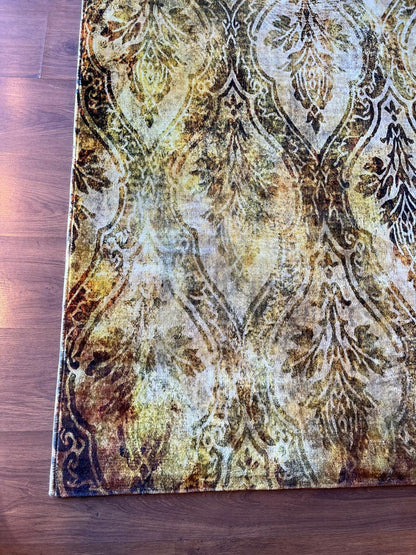 5x8 Gold Distressed Damask Rug – Vintage Medallion Polyester Carpet