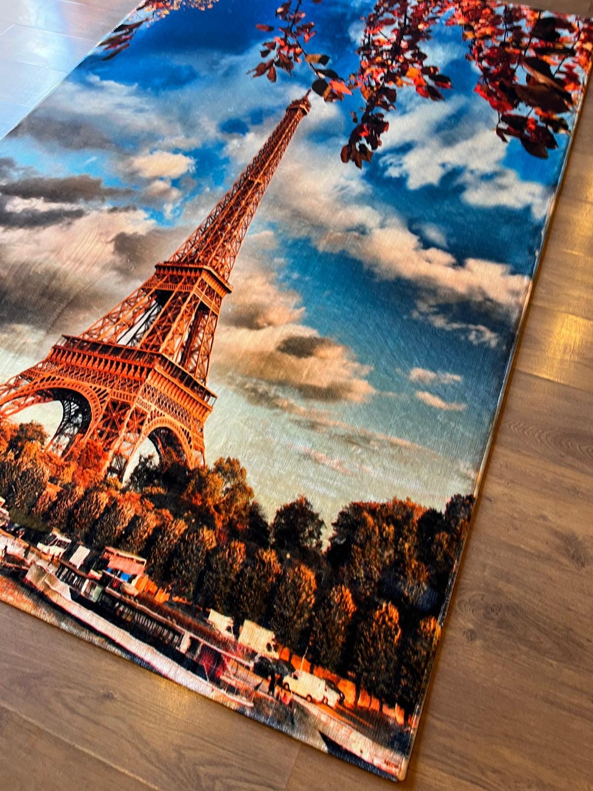 Eiffel Tower Area Rug – Autumn Paris Cityscape, Hypoallergenic 5x8ft
