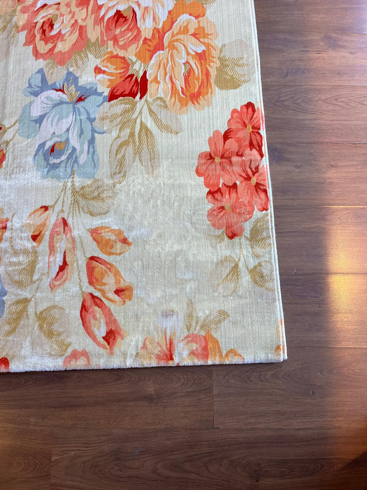 Large Floral 5x8 Rug, Orange and Blue Rose Area Rug for Living Room, Non-Shedding