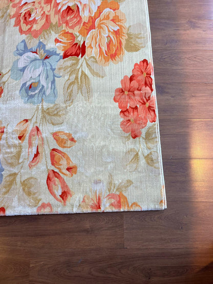Large Floral 5x8 Rug, Orange and Blue Rose Area Rug for Living Room, Non-Shedding