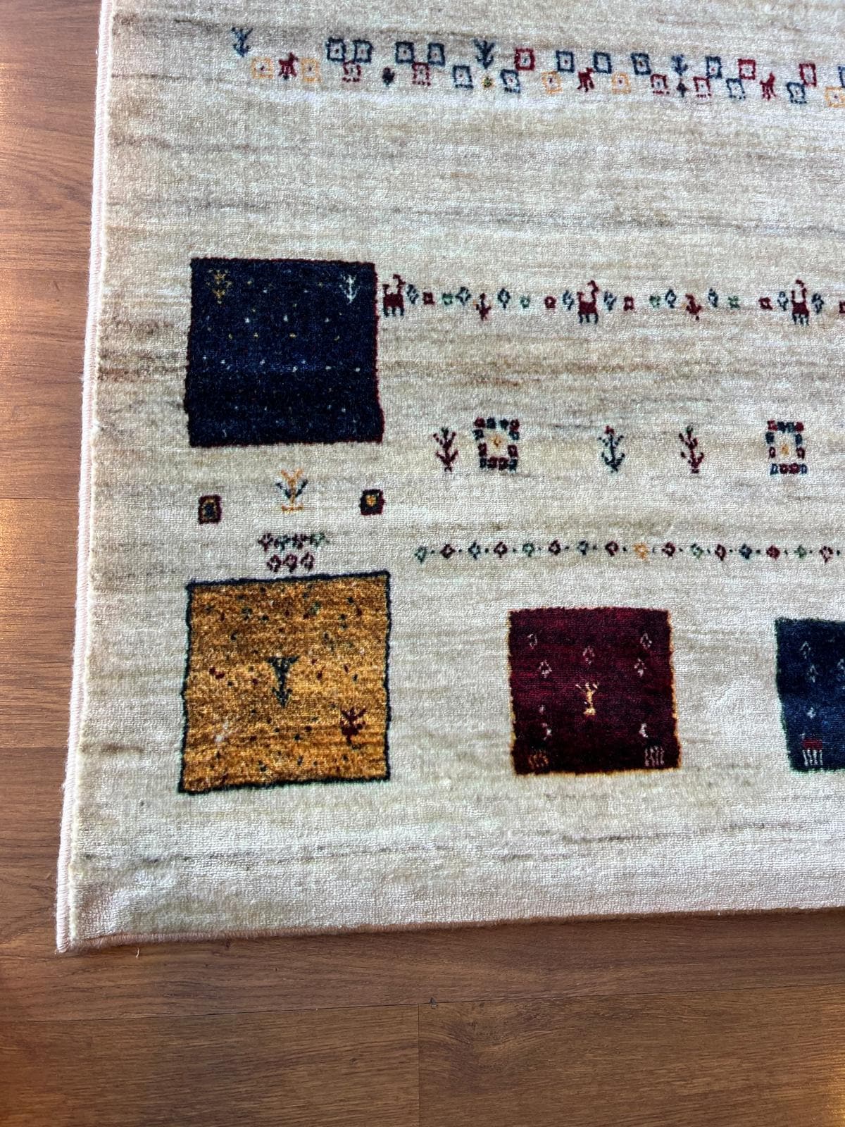 Cream Tribal Area Rug | Modern Gabbeh Geometric Polyester Rug (5x8 ft)