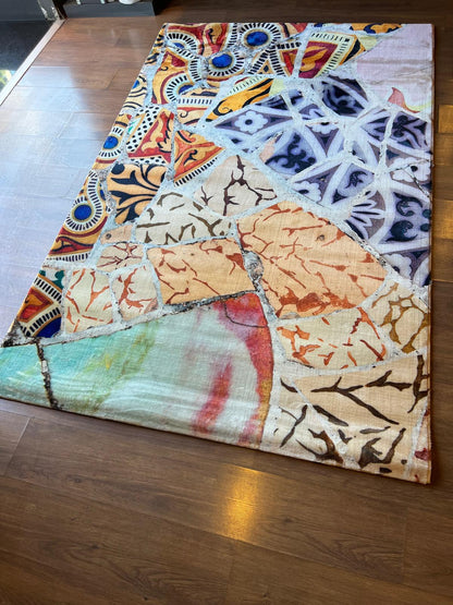 Mosaic Area Rug 5x8 ft | Colorful Abstract Tile Polyester Carpet