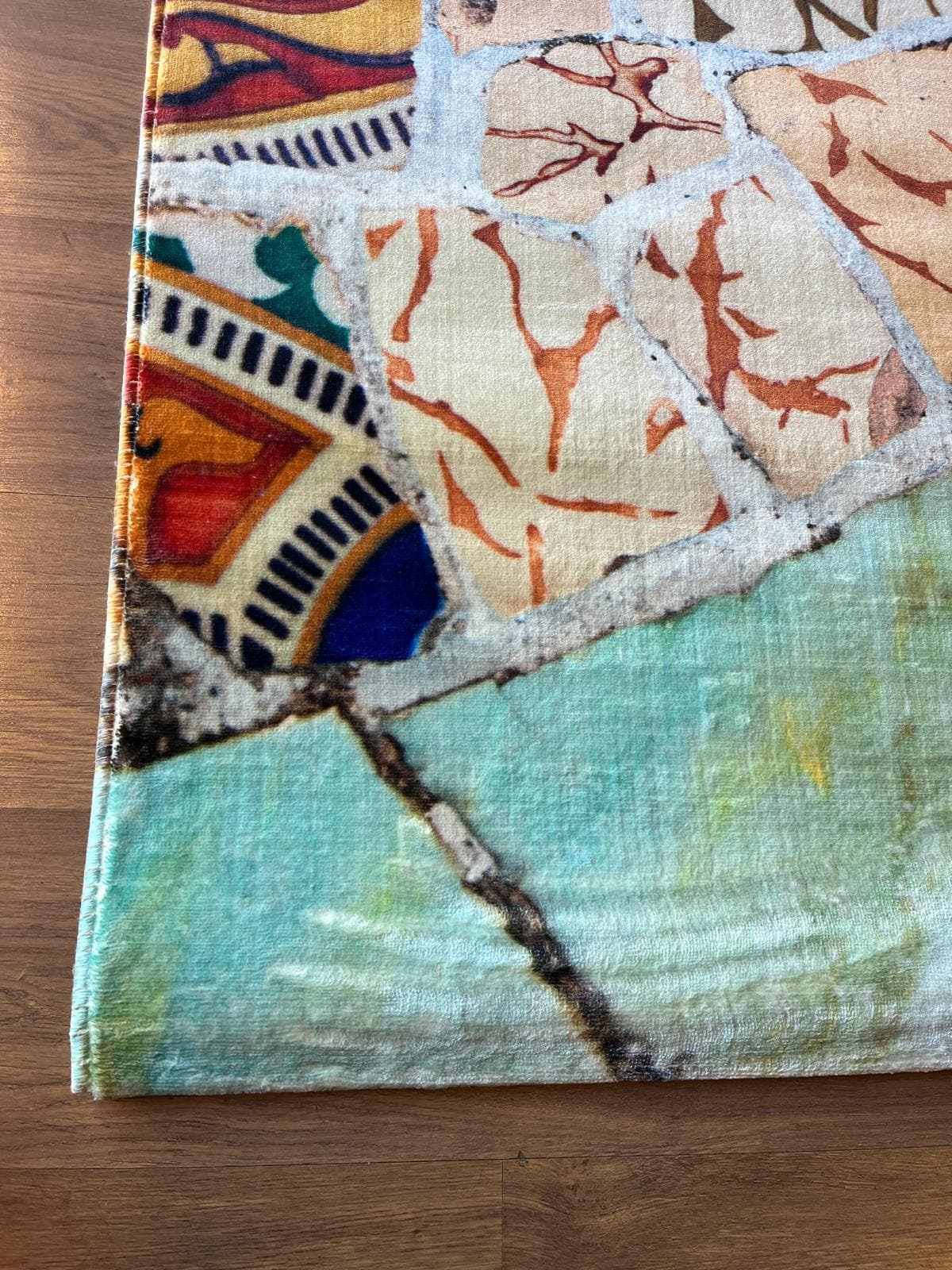 Mosaic Area Rug 5x8 ft | Colorful Abstract Tile Polyester Carpet
