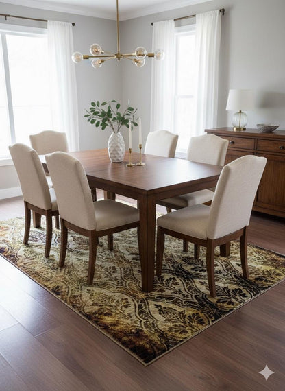 5x8 Gold Distressed Damask Rug – Vintage Medallion Polyester Carpet