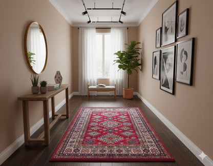 Red Oriental Kazak Rug: Classic Vintage Washable Carpet