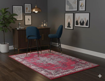 Red Vintage oriental Rug: Classic Washable Rug with Tassels