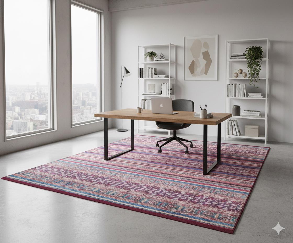 Vintage Red Shawl Design Rug: Washable Living Room Carpet