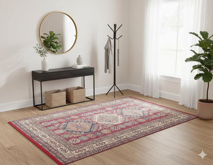 Vintage Red Oriental Kazak Rug: Washable Living Room Carpet