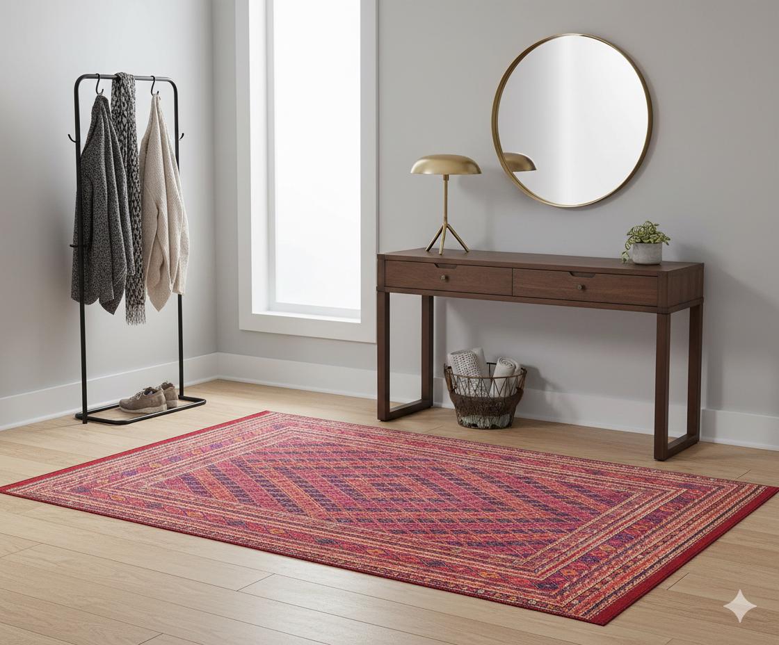 Vintage Red Oriental Afghan Rug: Washable Living Room Carpet