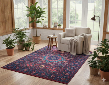 Vintage Red Oriental Mamluk Rug: Washable Red Area Carpet with Tassels