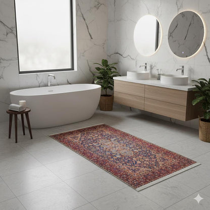 Red Vintage oriental Rug: Classic Washable Rug with Tassels
