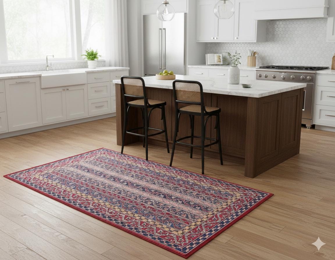 Red Vintage oriental Rug: Washable Red Accent Carpet
