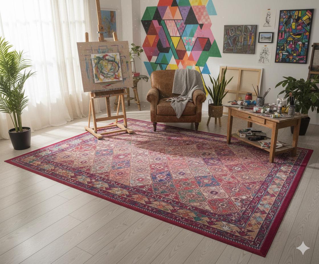 Red oriental Kazak Rug: Classic Vintage Washable Carpet