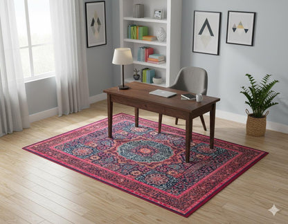 Vintage Purple oriental Mamluk Rug: Washable Red Area Carpet with Tassels