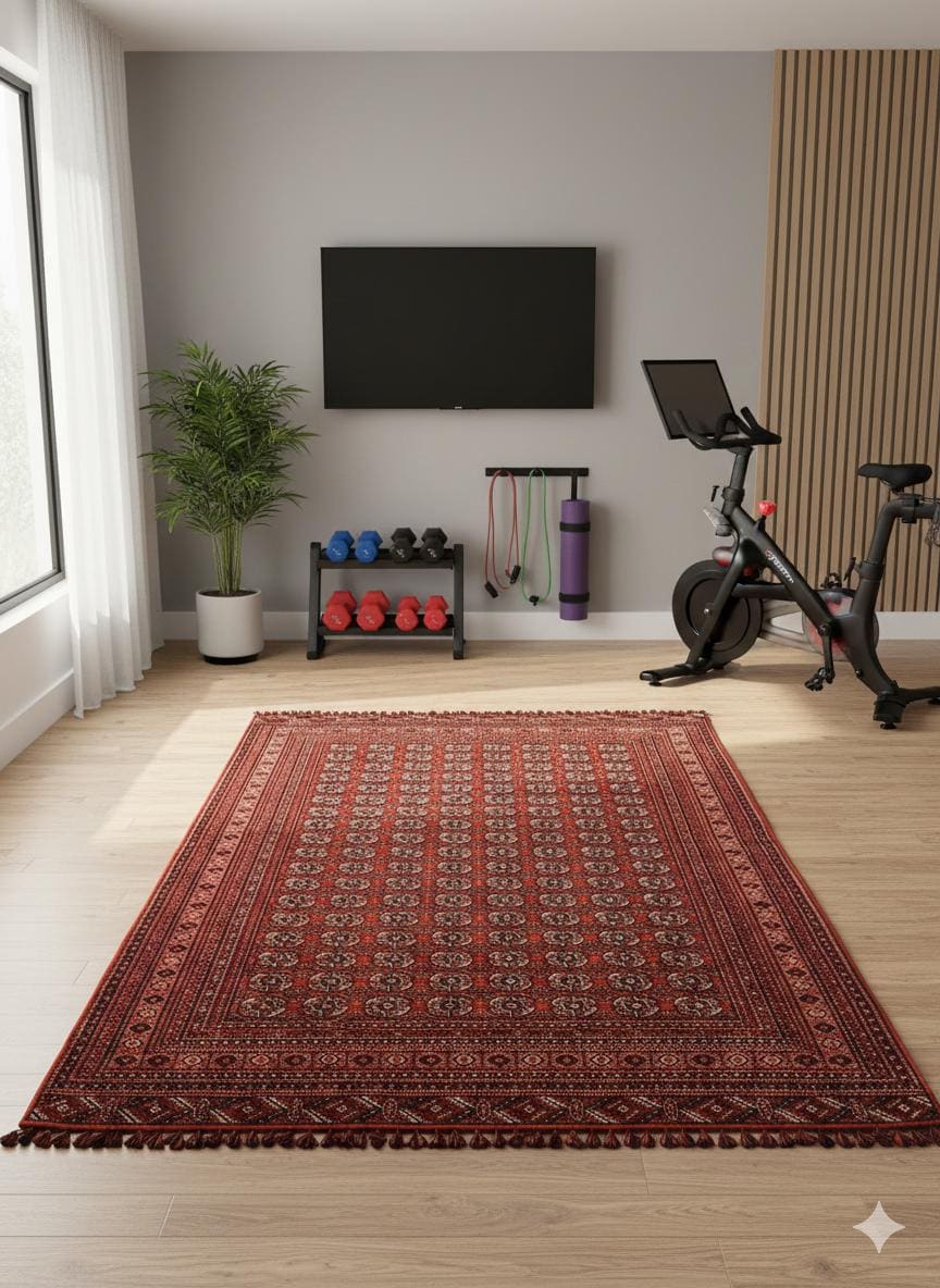 Red Afghan Rug: Washable Chenille Farmhouse Decor (3.9 x 5.9 ft)