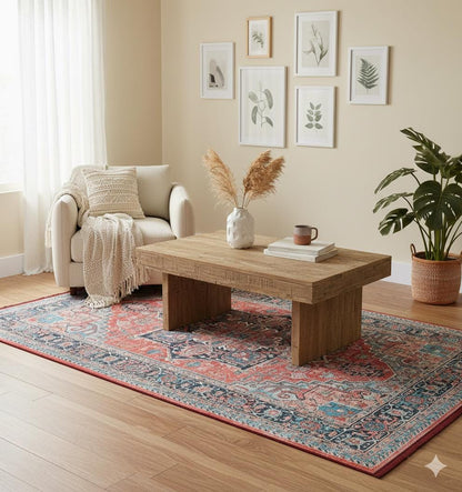 Red Vintage Oriental Rug: Classic Washable Rug with Tassels