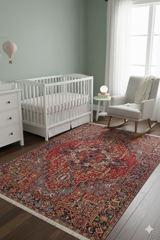 Red Vintage Rug: Classic Washable Rug with Tassels