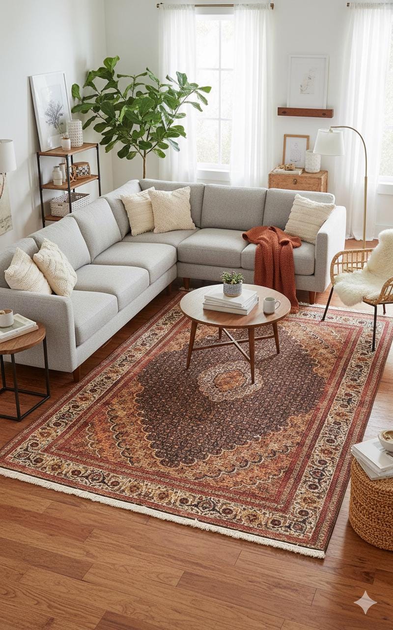 Black Vintage Rug: Washable Classic Rug with Tassels
