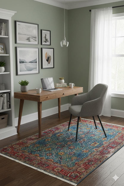 Blue Vintage Rug: Classic Washable Rug with Tassels