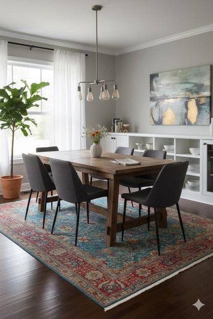 Blue Vintage Rug: Classic Washable Rug with Tassels