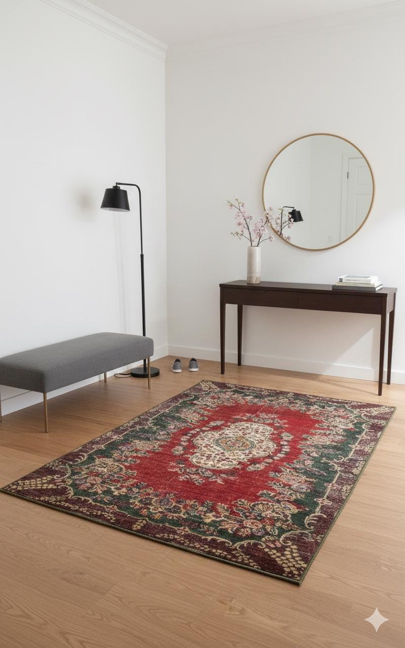 Red Vintage oriental Rug: Classic Washable Rug with Tassels