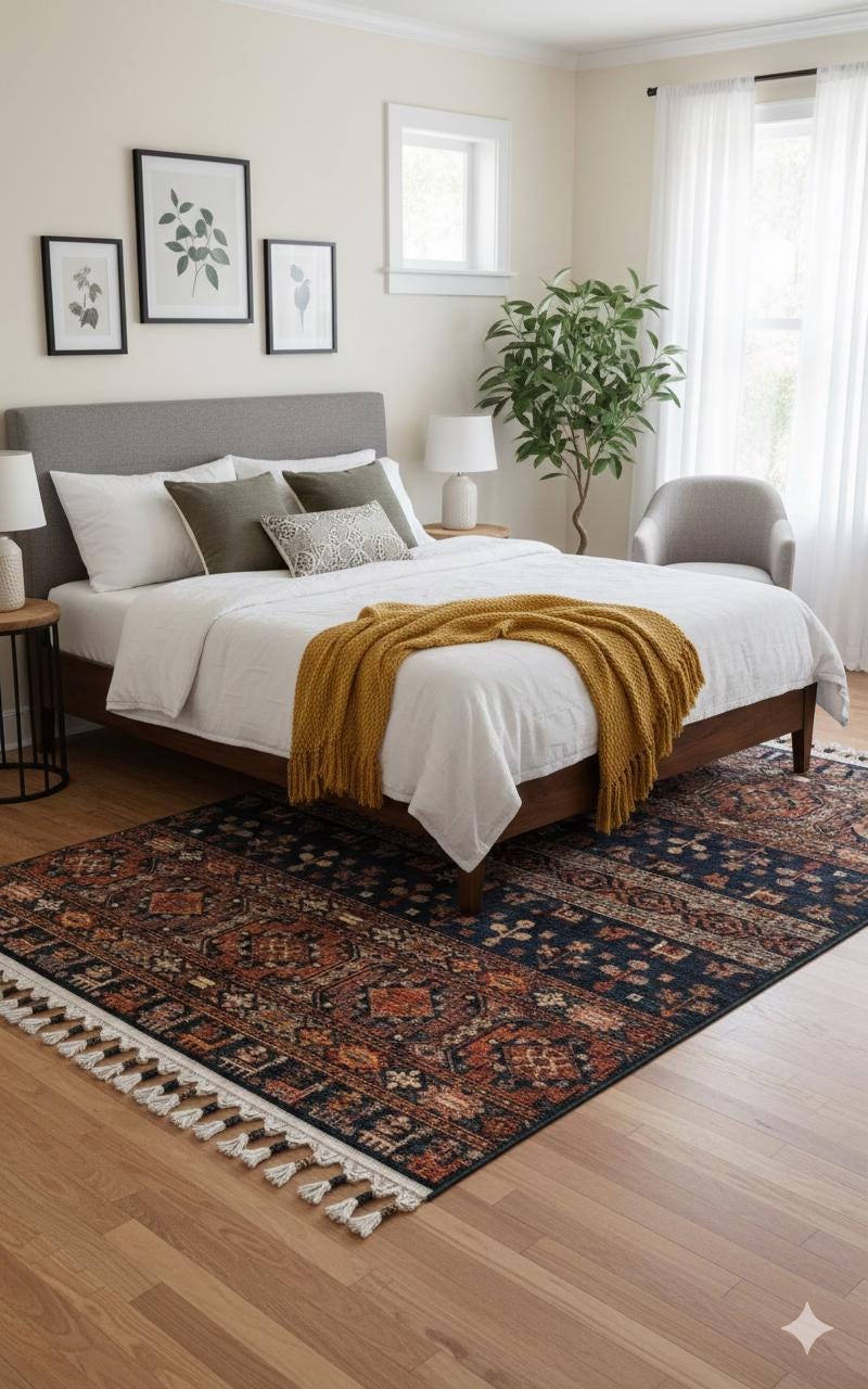 Blue Vintage Orienatl Rug: Classic Washable Rug with Tassels