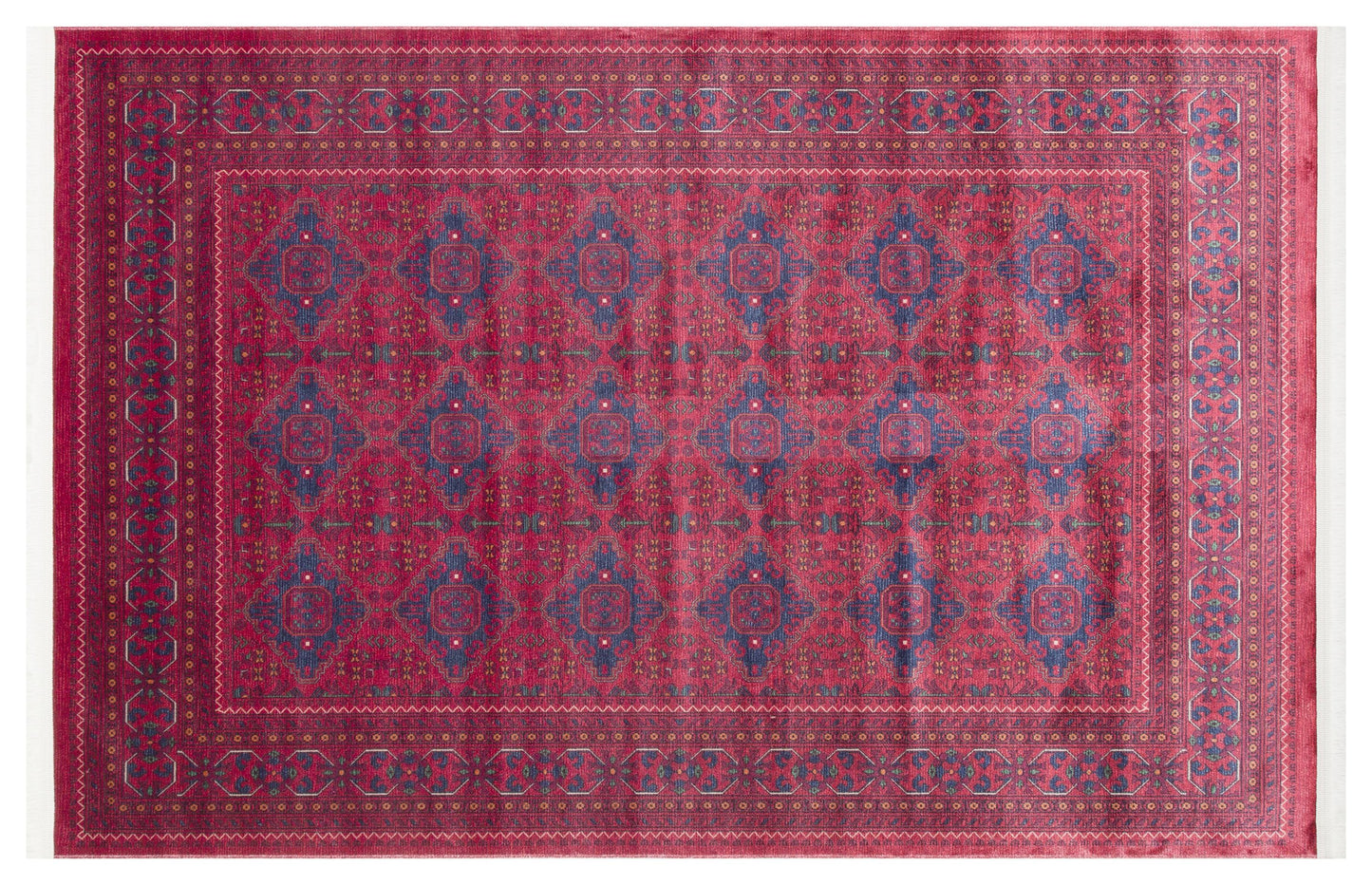 Red Vintage Oriental Afghan Rug: Washable Red Carpet with Tassels