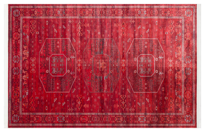 Red Vintage Oriental Afghan Rug: Washable Red Carpet with Tassels