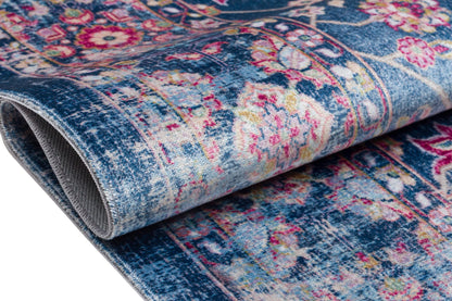 Blue Vintage Oriental Classic Rug: Washable Blue Carpet with Tassels