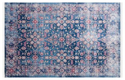 Blue Vintage Oriental Classic Rug: Washable Blue Carpet with Tassels