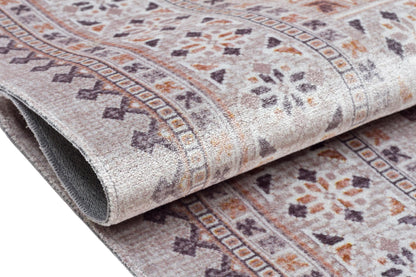 Beige Vintage Oriental Classic Rug: Washable Beige Oushak Carpet with Tassels