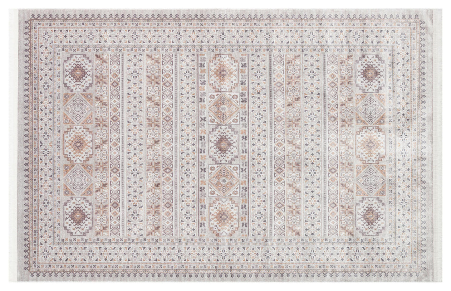 Beige Vintage Oriental Classic Rug: Washable Beige Oushak Carpet with Tassels