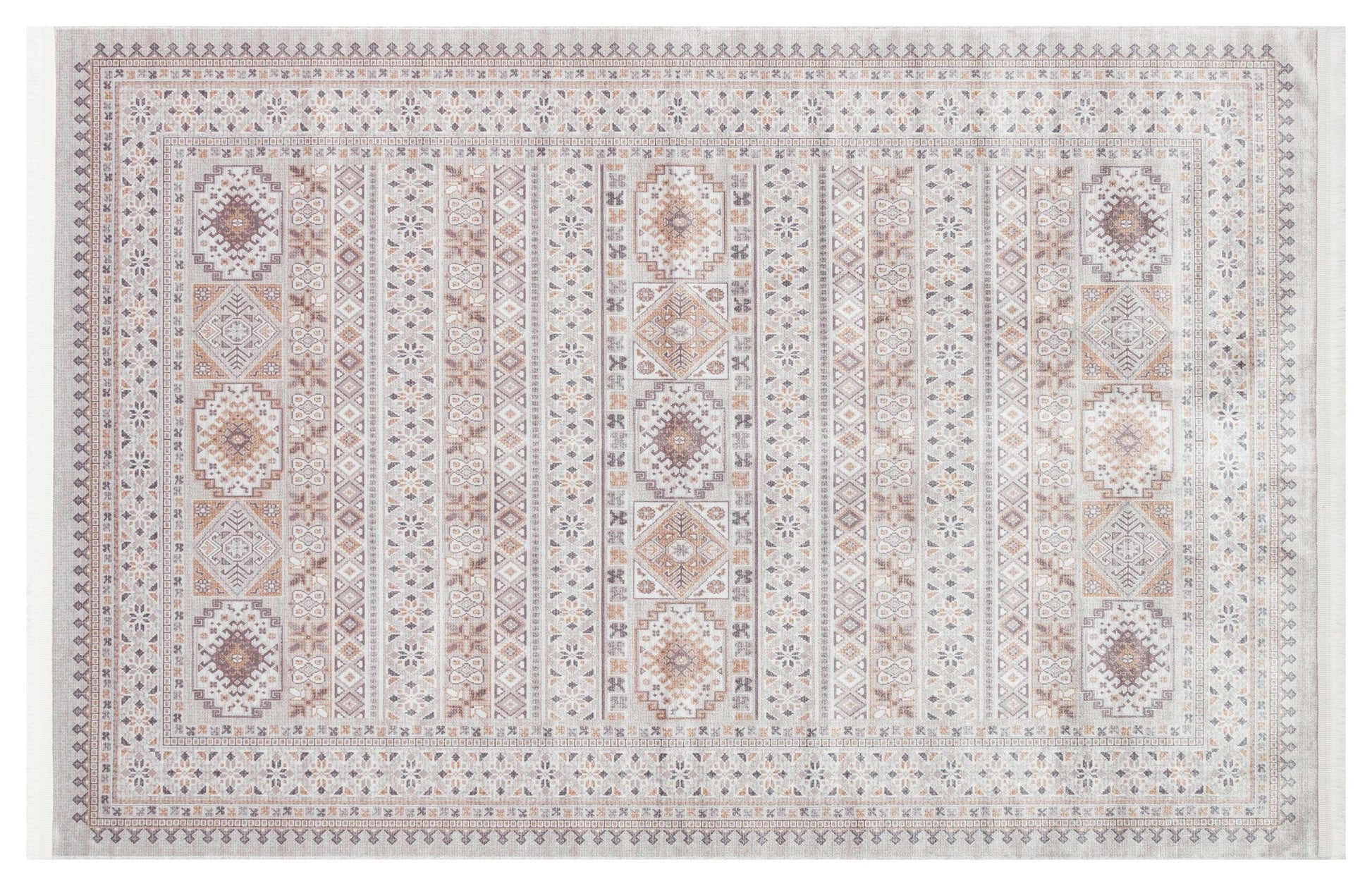 Beige Vintage Oriental Classic Rug: Washable Beige Oushak Carpet with Tassels