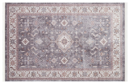 Beige Vintage Oriental Classic Rug: Washable Beige Oushak Carpet with Tassels