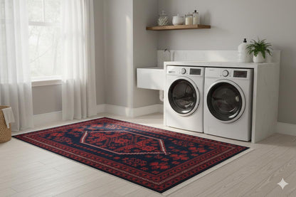 Red Vintage Oriental Afghan Rug: Washable Red Carpet with Tassels