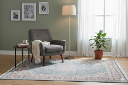 Blue Vintage Oriental Classic Rug: Washable Blue Carpet with Tassels