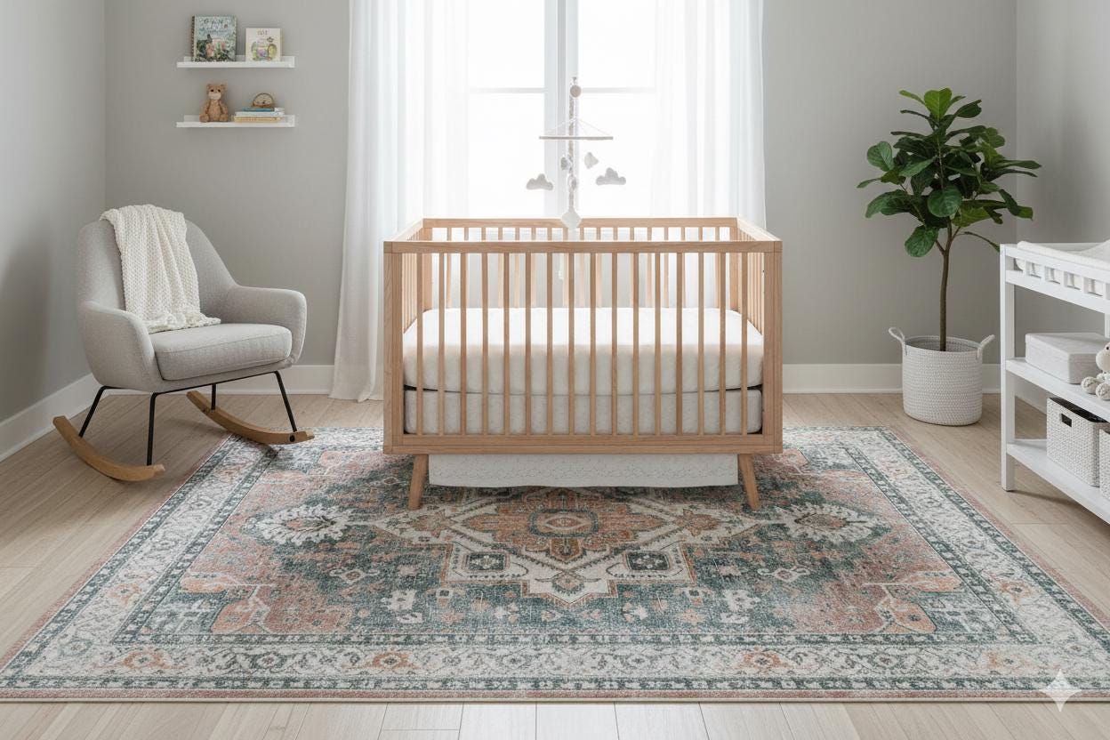 Blue Vintage Oriental Classic Rug: Washable Blue Carpet with Tassels