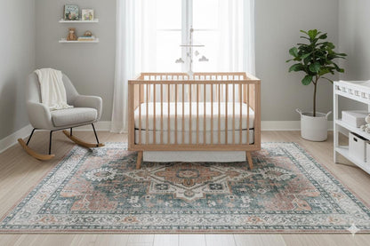 Blue Vintage Oriental Classic Rug: Washable Blue Carpet with Tassels