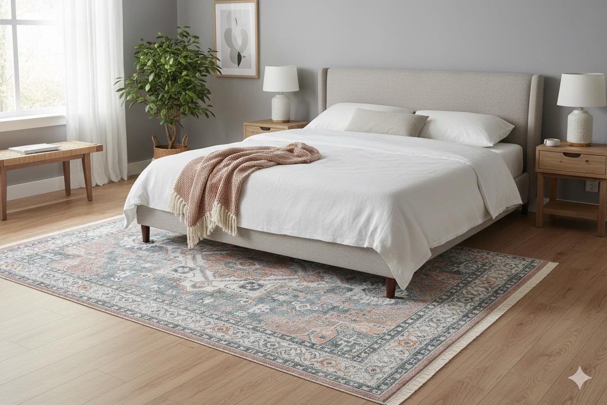 Blue Vintage Oriental Classic Rug: Washable Blue Carpet with Tassels
