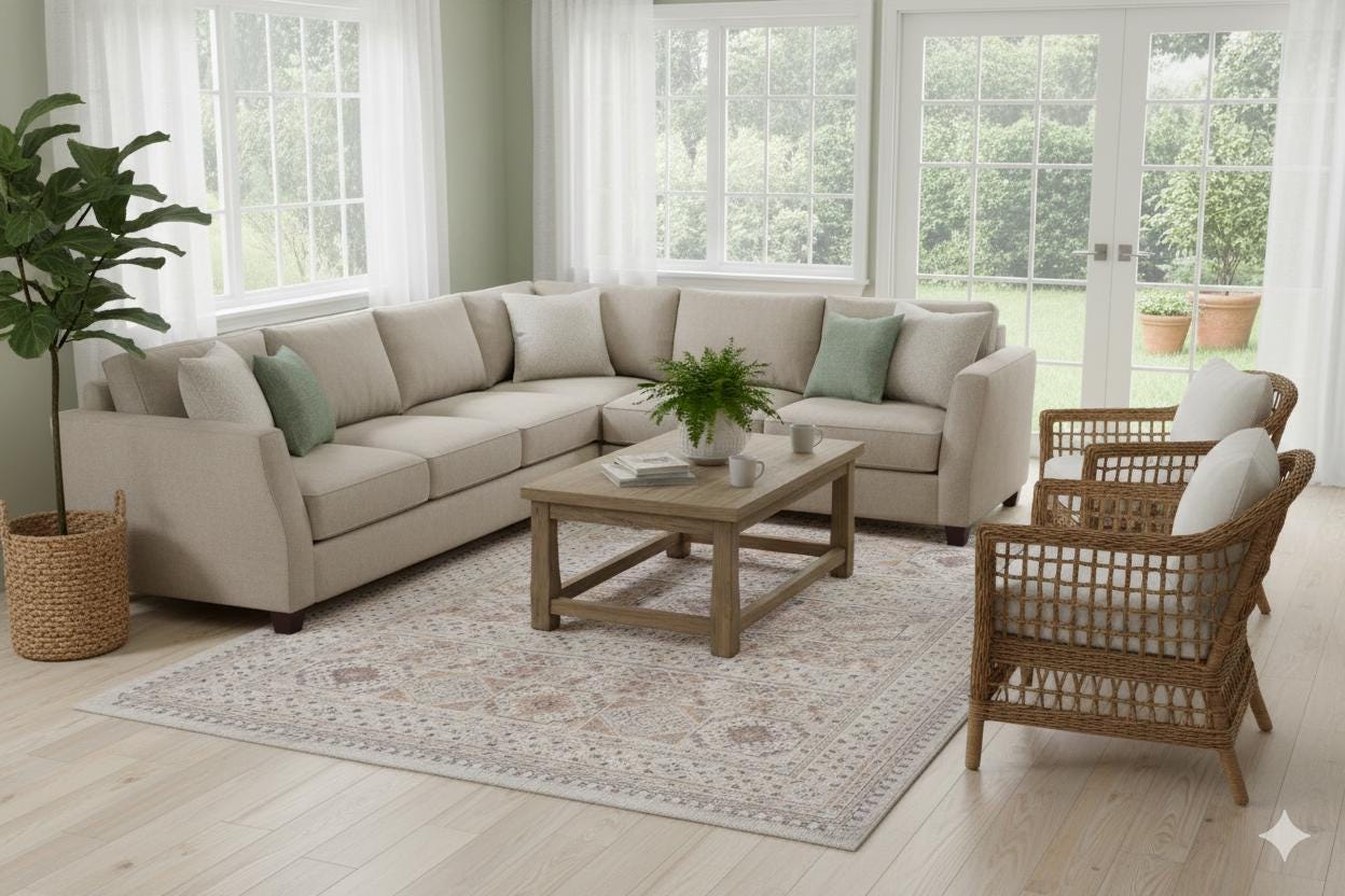 Beige Vintage Oriental Classic Rug: Washable Beige Oushak Carpet with Tassels