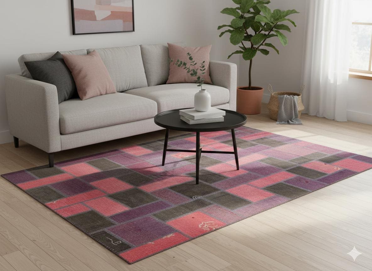 Handmade Wool Patchwork Turkish Rug - 5.6x7.7 ft - Bohemian Area Rug