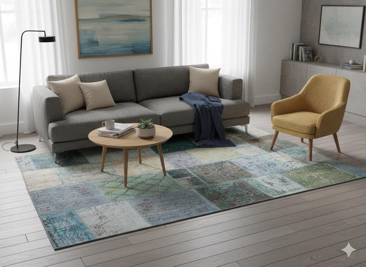 Handmade Patchwork Turkish Rug: Bohemian Wool Area Rug (5.2x7.5 ft)