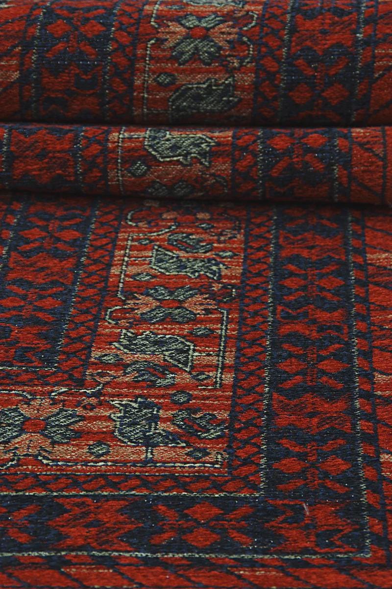 Red & Blue Washable oriental Afghan Rug: Vintage Farmhouse Style