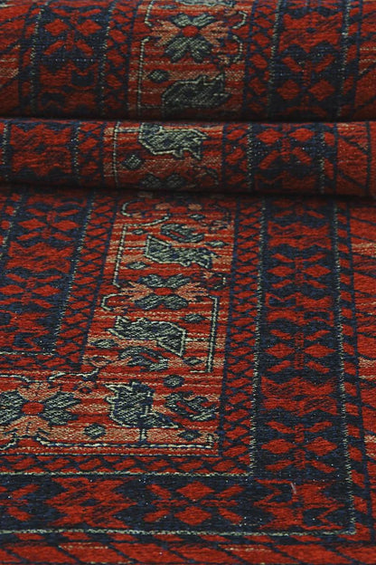 Red & Blue Washable oriental Afghan Rug: Vintage Farmhouse Style