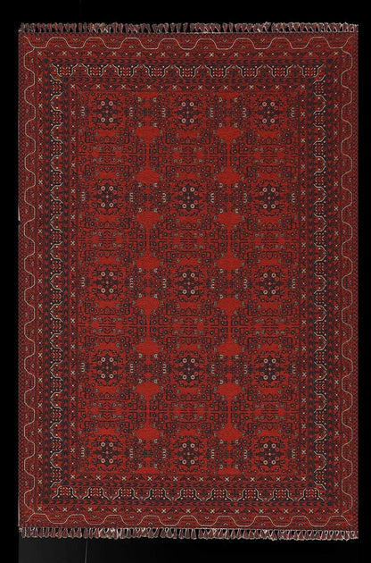 Red & Blue Washable oriental Afghan Rug: Vintage Farmhouse Style