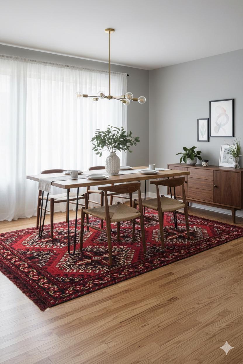 Red & Blue Washable oriental Afghan Rug: Vintage Farmhouse Style